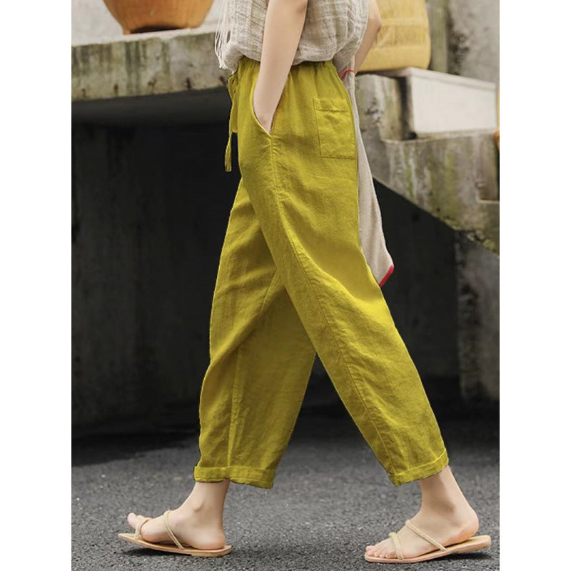 Casual linen pants for women with elastic waist and side pockets Chic und Stil