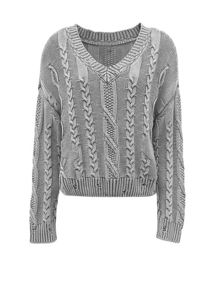 Pull en maille pour femmes avec motif en cable et col en V Chic & Stil