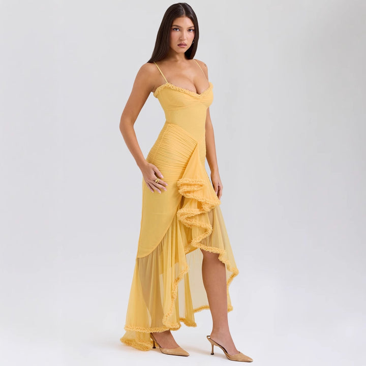 Women Bodycon Evening Dress with Ruffles and Side Slit Lune London