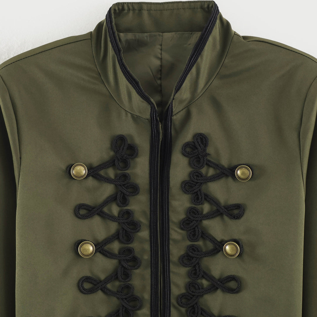 Women's Cropped Jacket in Sailor-Military Mix with Decorative Cords and Brass Buttons Amarae
