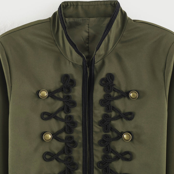 Women's Cropped Jacket in Sailor-Military Mix with Decorative Cords and Brass Buttons Amarae