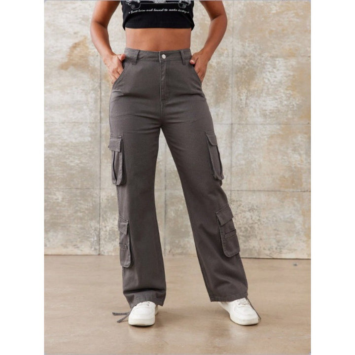 Women High-Waisted Utility Cargo Pants with Straight Leg, Multiple Flap Pockets & Adjustable Hem Amarae