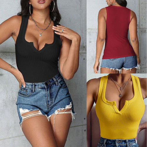 Débardeur ajusté à col en V pour femmes Chic & Stil