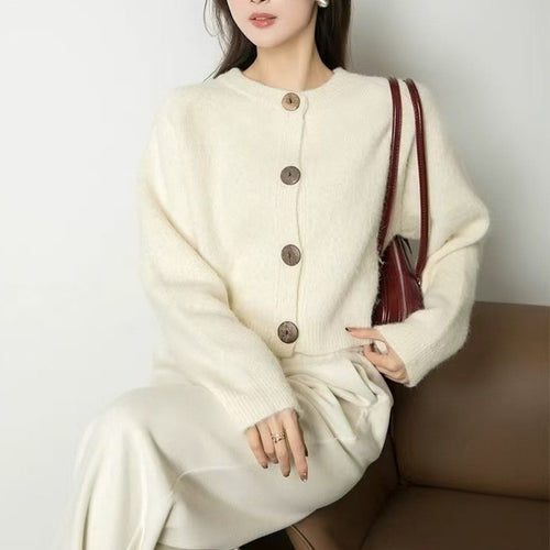 Ladies comfortable cardigan with large buttons and a high collar Amarae