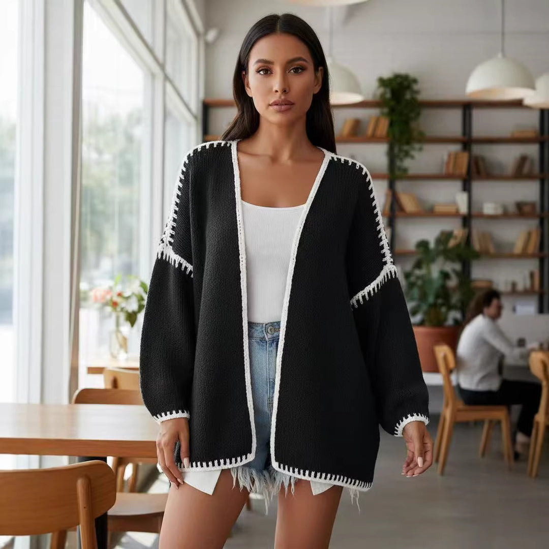 Cardigan ouvert pour femme avec coutures contrastées élégantes Chic & Stil
