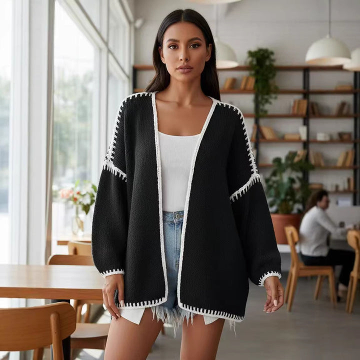 Women's Oversized Cardigan with Contrasting Crochet Edges Amarae