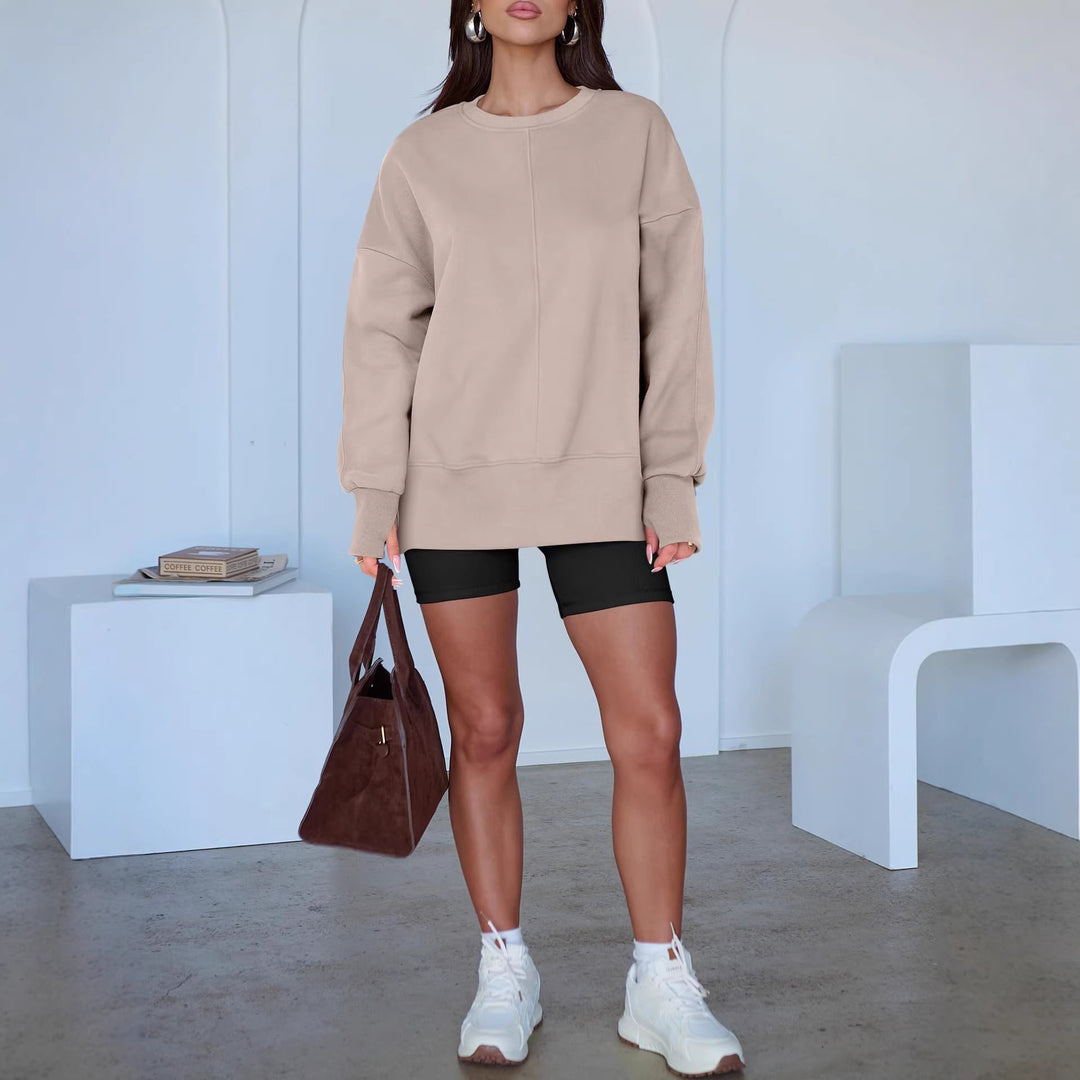 Women's Oversize Sweatshirt with Center Seam, Extended Hem, and Ribbed Cuffs Amarae