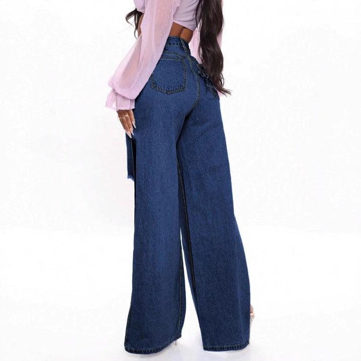 Women's Longer High-Cut Denim Maxi Skirt with Side Thigh Slit and Used Details Amarae