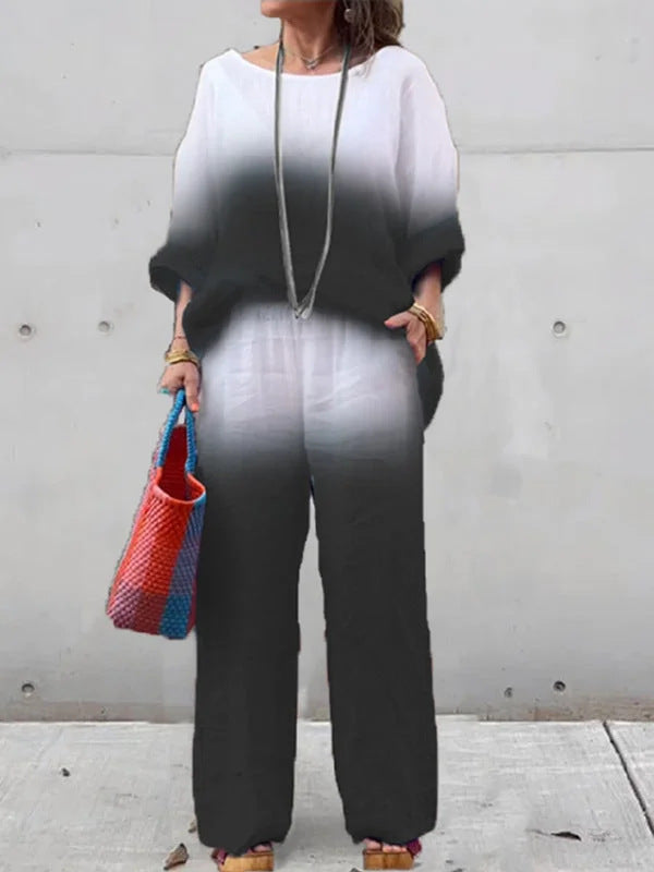 Casual linen outfit for women with wide pants and loose blouse Lune London