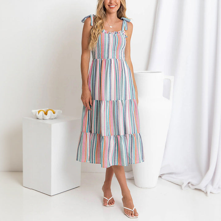 Striped maxi dress for women with adjustable spaghetti straps Lune London
