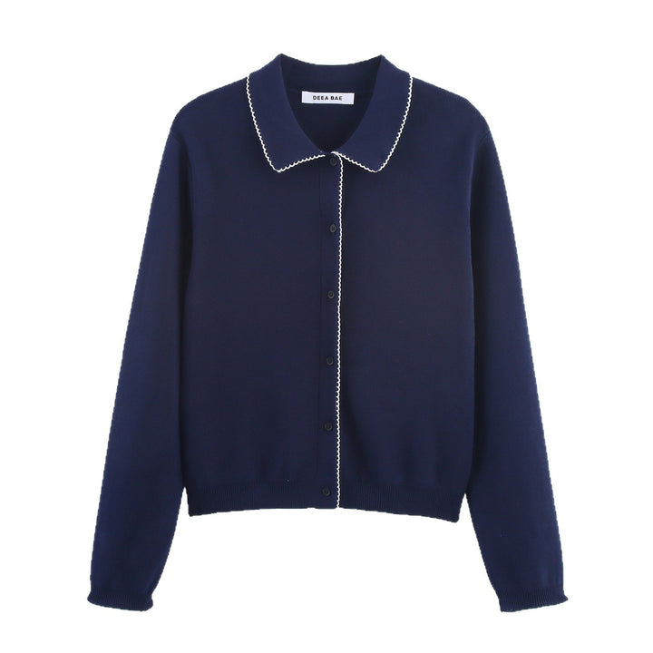 Knit jacket for women with an elegant Mao collar and fine button details Lune London