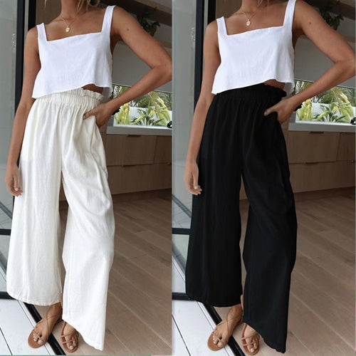 High-waisted palazzo pants for women with elastic waist and side pockets Amarae