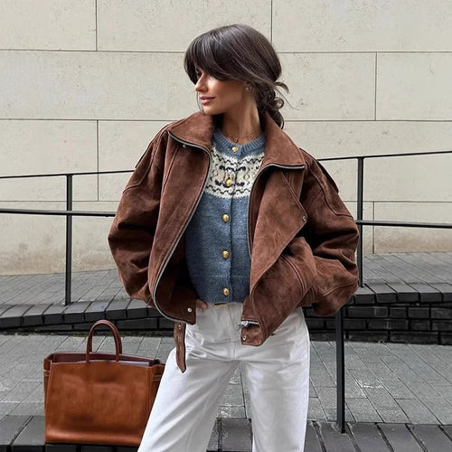 Oversized faux leather jacket for women with an elegant collar and an adjustable drawstring waist Amarae