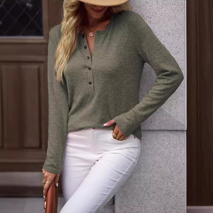 Women Comfortable Long Sleeve Shirt with Button Detail Lune London
