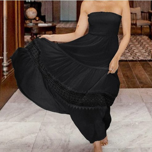 Maxi strapless dress for women with an elegant lace trim Lune London