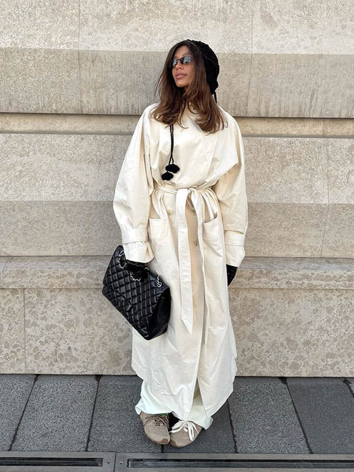 Ladies maxilength tailored trench coat made of lightweight cotton blend with tie belt Amarae