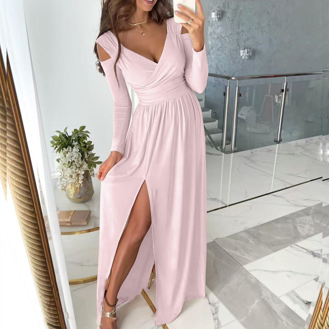 Maxi dress for women with an elegant draped design and side slit Lune London