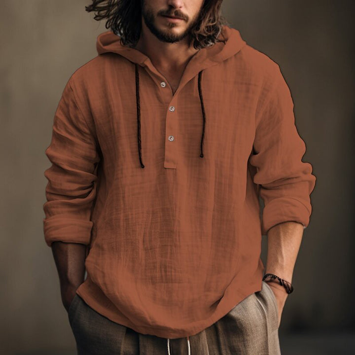 Linen hooded sweatshirt for men with button placket and relaxed fit Lune London