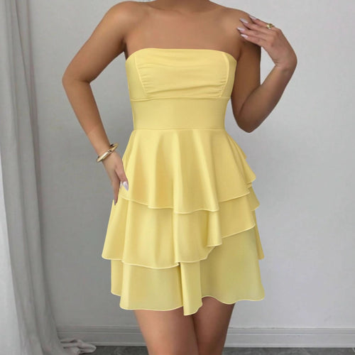 Off-the-shoulder ruffled dress for women with a flowing hem and a chic and stylish design