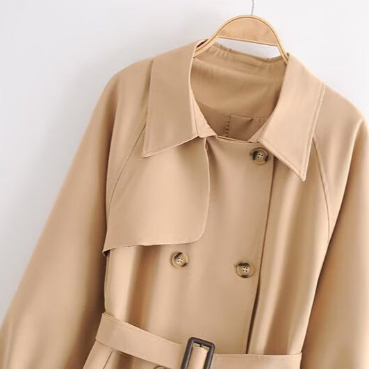 Women's Double-breasted Trench Coat with Waist Belt and Shoulder Yoke Amarae