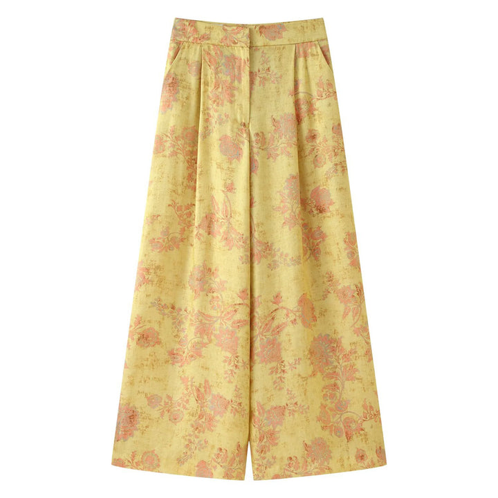Ladies high-waisted wide palazzo pants made of brocade with floral jacquard pattern Amarae