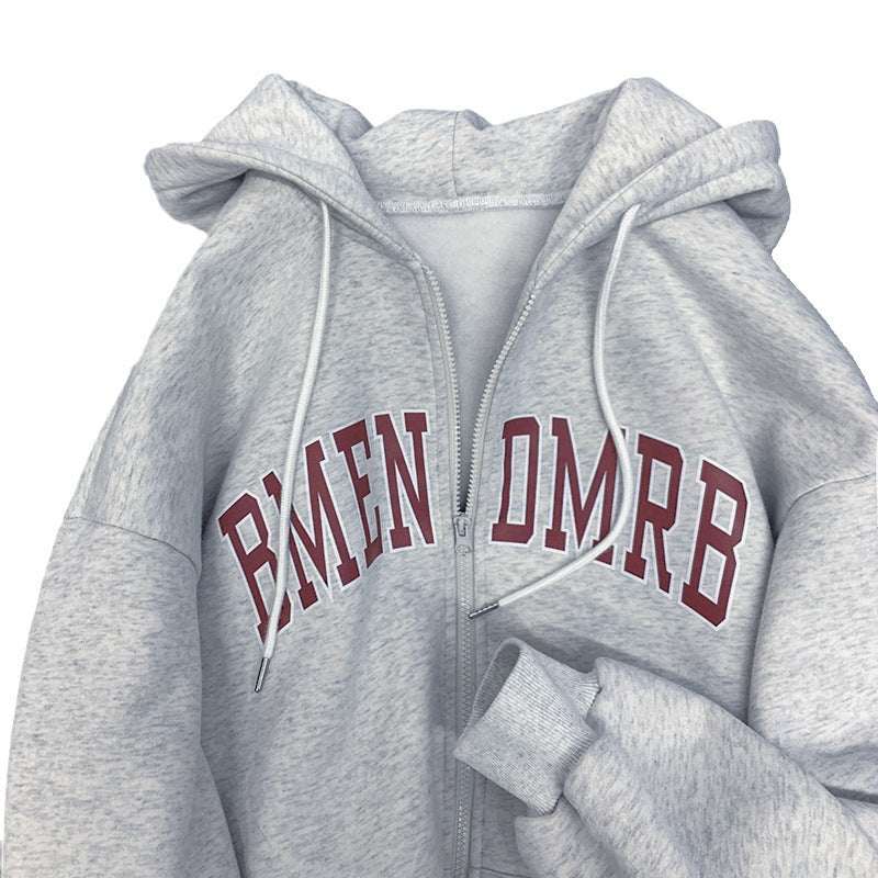 Women's hooded jacket with full-length zipper and trendy print Lune London