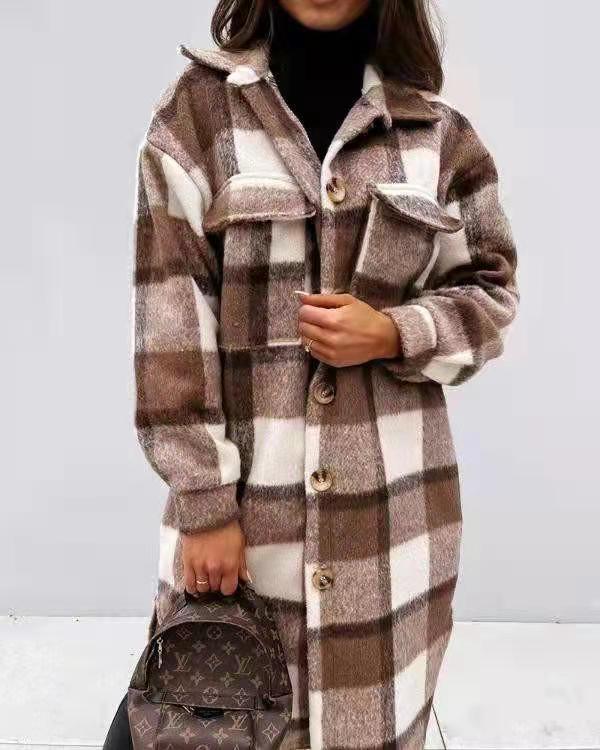 Women Oversized Checkered Shirt-Coat with Practical Pockets Amarae