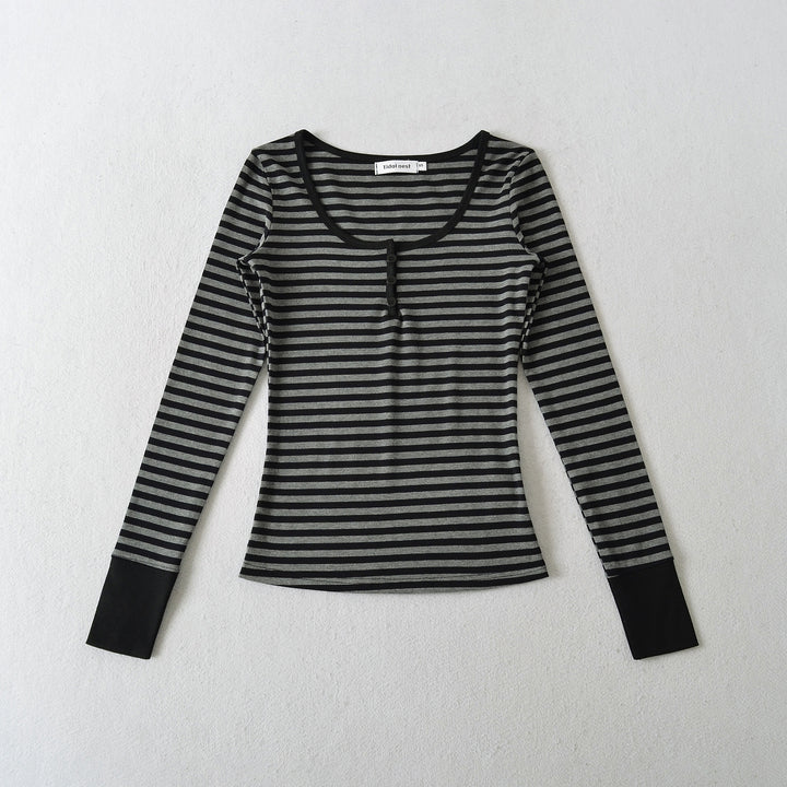 Long sleeve shirt for women with trendy striped pattern and button details Lune London