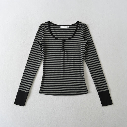 Long sleeve shirt for women with trendy striped pattern and button details Amarae
