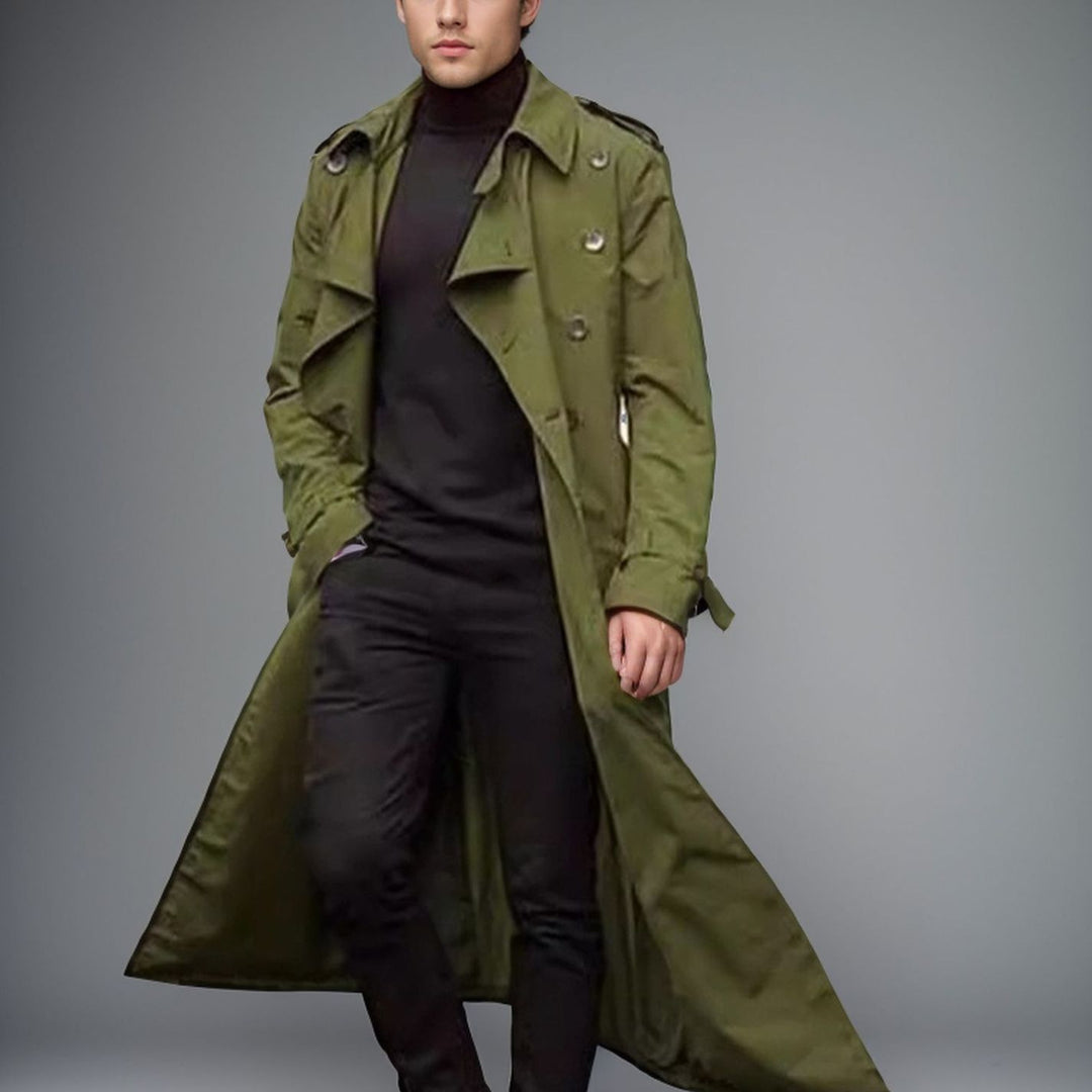 Long trench coat for men with a modern cut and practical pockets Amarae