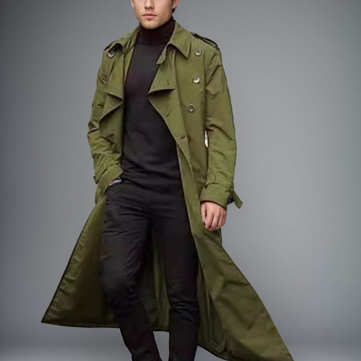 Long trench coat for men with a modern cut and practical pockets Amarae