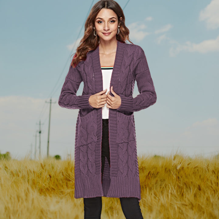 Knitted cardigan for women with a modern weaving pattern and practical pockets Lune London