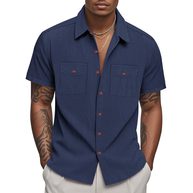 Short sleeve shirt for men with a practical striped pattern and two chest pockets Amarae
