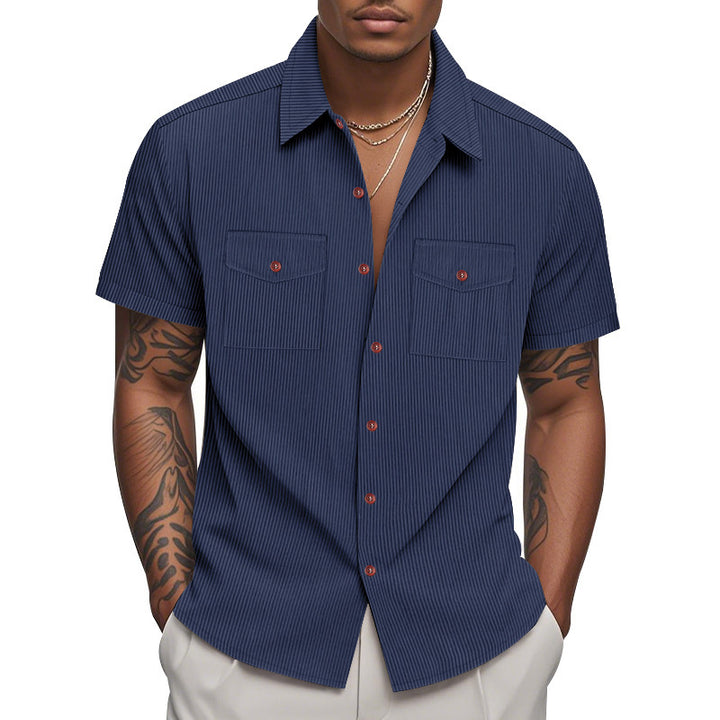Short sleeve shirt for men with a practical striped pattern and two chest pockets Amarae