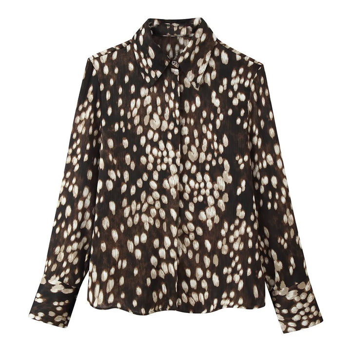 Women's Silk-like Shirt Blouse with Polka Dot Print and Concealed Button Placket Amarae