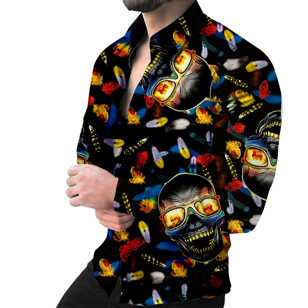 Creative long sleeve shirt for men with animal pattern and chain Amarae