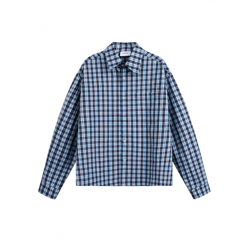 Unisex Checked Overshirt in Boxy Cut with Continuous Button Placket and Chest Pocket Amarae