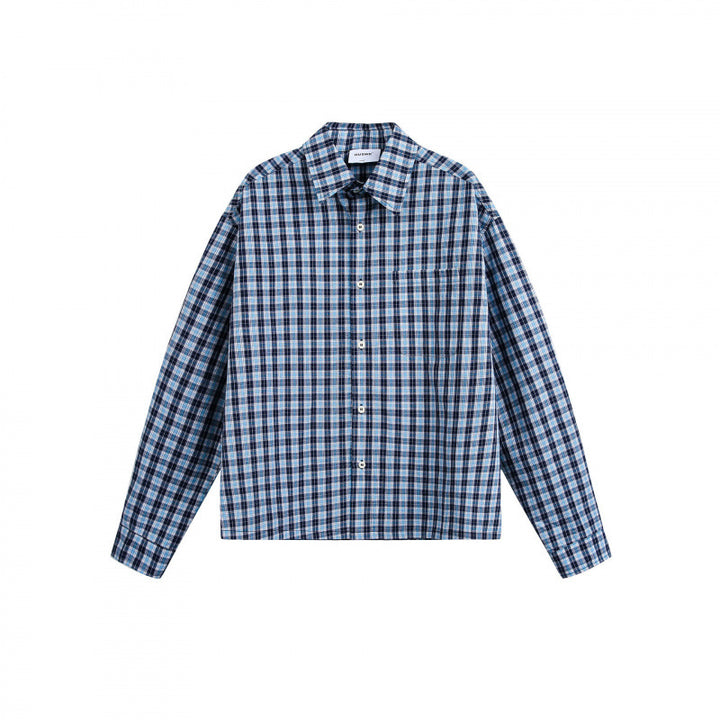 Unisex Checked Overshirt in Boxy Cut with Continuous Button Placket and Chest Pocket Amarae