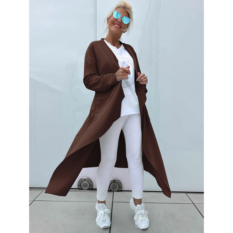 Women's Long Flowing Long Cardigan with Waterfall Hem and Pockets Amarae