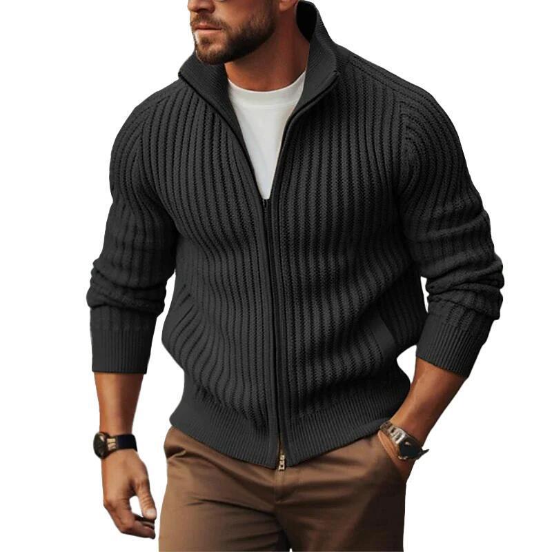 Men's knit jacket with modern ribbed details and a full zipper Lune London