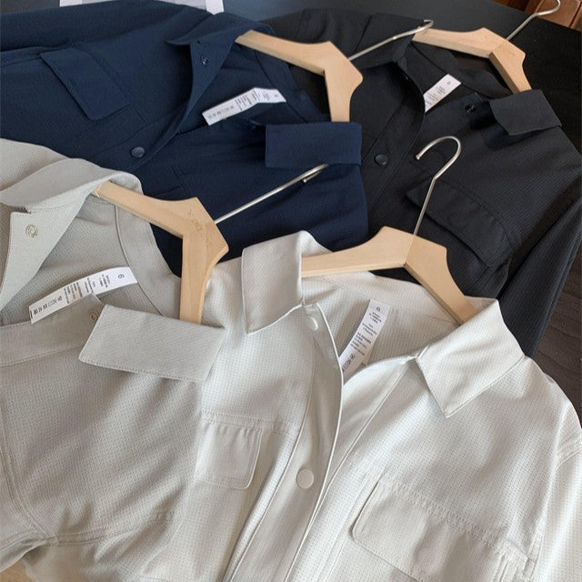 Women's Short Overshirt Jacket made of textured canvas with chest pockets Amarae