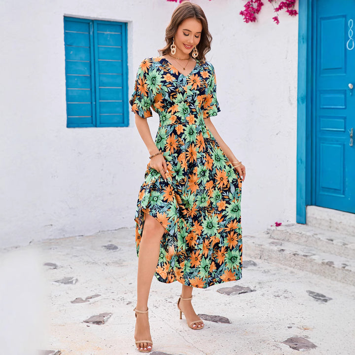 Floral maxi dress for women with ruffled sleeves Lune London