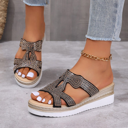 Sparkling platform sandals for women with sparkling rhinestone ornament Amarae