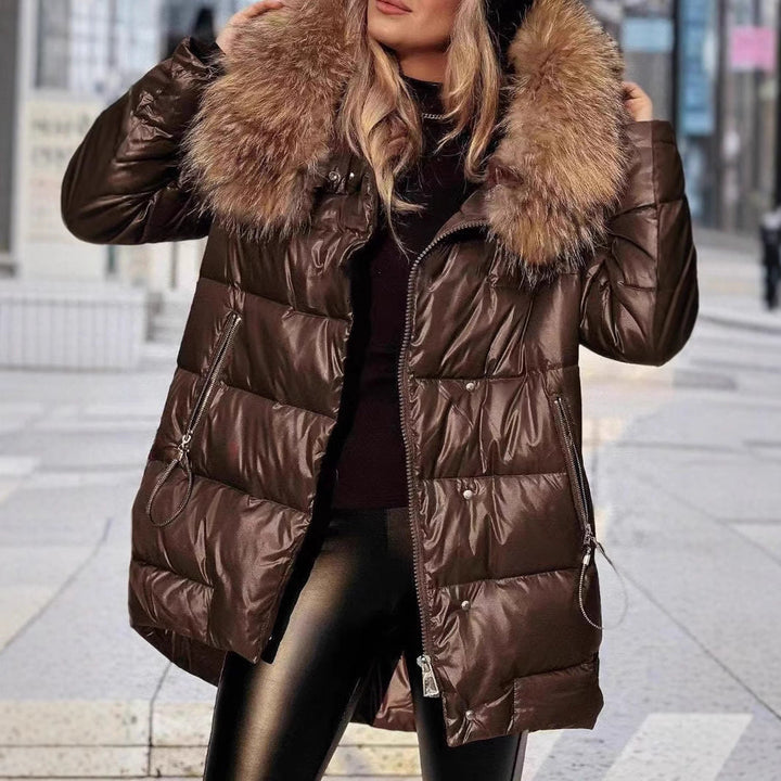 Women's Winter Down Jacket with Detachable Hood and Luxurious Fur Collar Lune London