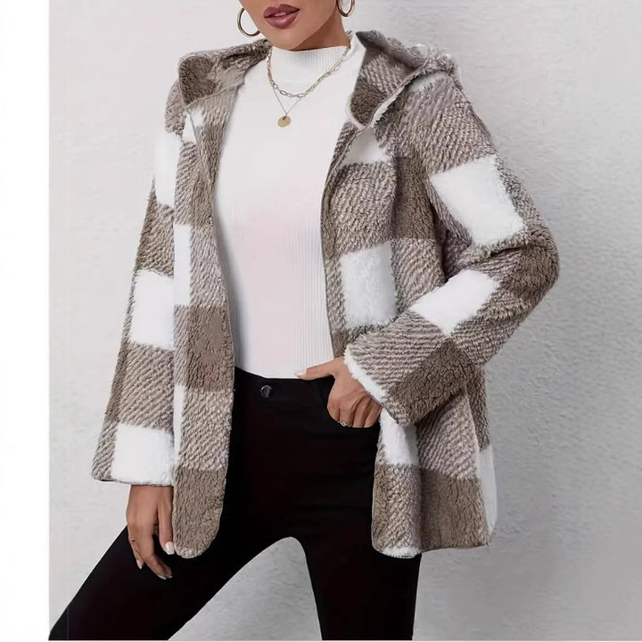 Plaid pattern teddy jacket for women Lune London