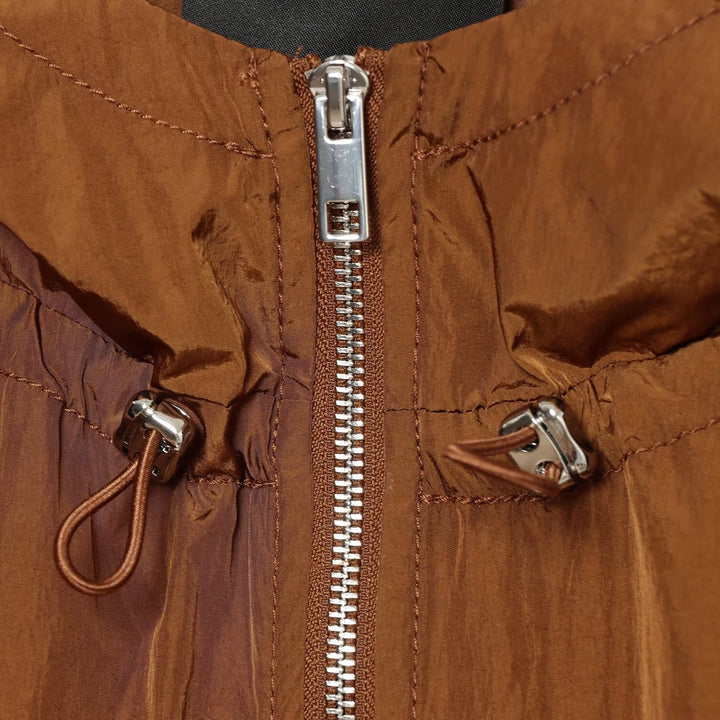 Women's Lightweight Hooded Wind Jacket made of Shiny Nylon with Drawstring and Two-Way Zipper Amarae
