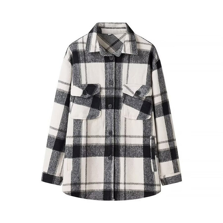 Veste en flanelle à carreaux pour femmes avec poches Chic & Stil