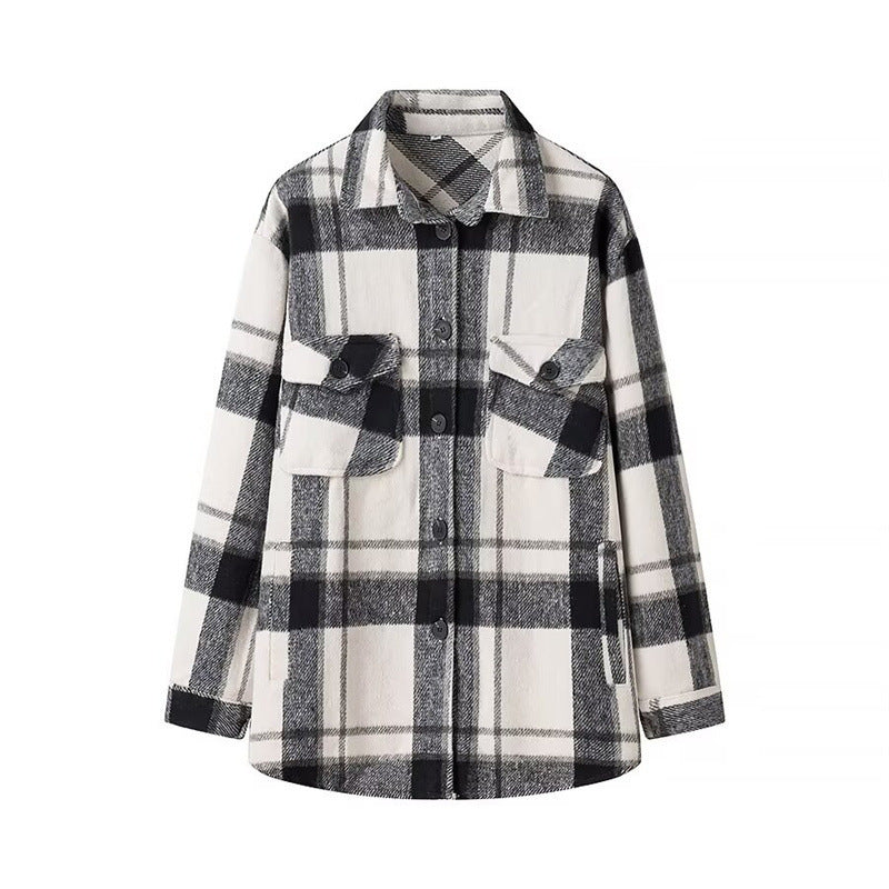 Women's Checked Overshirt in Shacket Style with Patch Chest Pockets and Soft Flannel Look Amarae