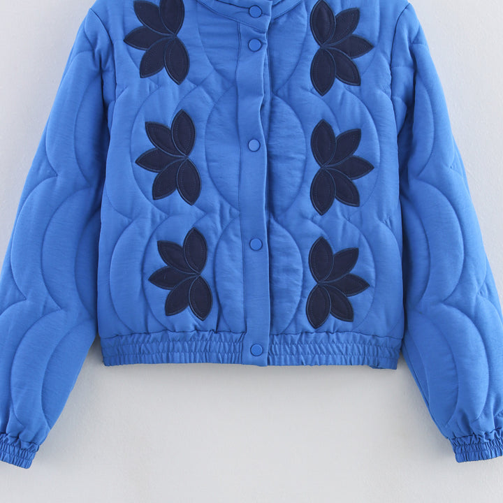 Women's Quilted Short Jacket with Floral Quilting and Stand Collar Amarae