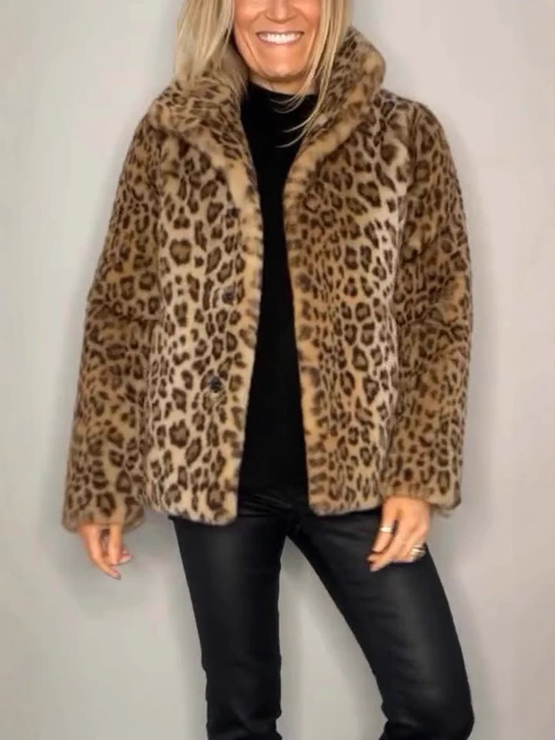Lune London | Coat Faux Fur Oversized Fit Notched Collar Leopard Print